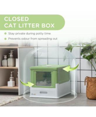 Smell-Proof Fully Enclosed Cat Litter Box with Scoop & Drawer Tray – Foldable Hooded Design,Yellowish Green
