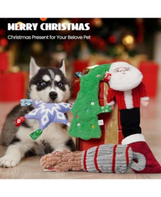 4 Pack Tag & Tug Christmas Dog Toys, No Stuffing Santa, Ginger Man, Christmas Tree & Stuffed Snowflake Tough Dog Toys
