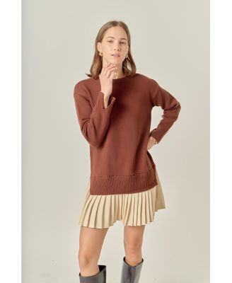 Women's Mixed Media Pleated Mini Dress