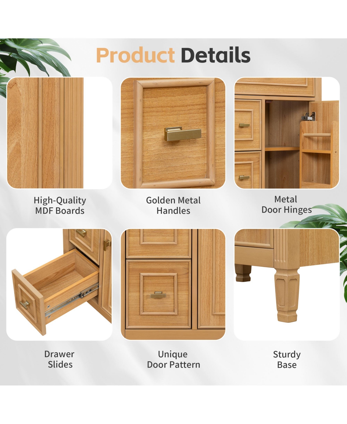 Clihome 24" Bathroom Vanity with Sink, Bathroom Vanity Cabinet with One Flip Drawer and Two Drawers, Adjustable Shelf, Solid Wood and Mdf