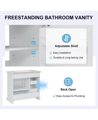 36-Inch Bathroom Vanity with Ceramic Sink Top,Freestanding Storage Cabinet with Metal Finish