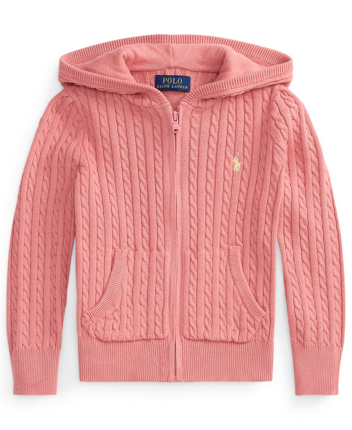Polo Ralph Lauren Girls' 2T-6X Mini-Cable Full-Zip Hooded Sweater