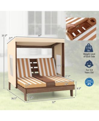 Children s Patio Chaise Lounge with Adjustable Canopy and Cup Holders for Outdoor