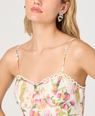 Women's Sweetheart Neck Floral A-Line Tiered Midi Dress