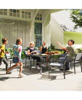 Outdoor Dining Table with Umbrella Hole, Patio Dining Table,