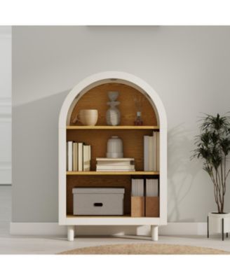 Arched 3-Tier Storage Cabinet Small Bookcase with 3 Shelves