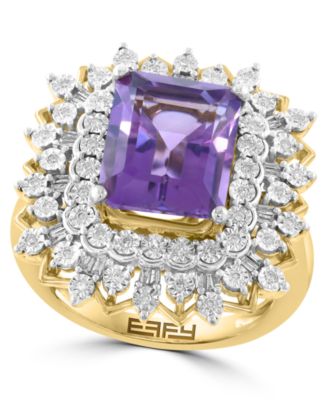 Amethyst (3-1/4 ct. t.w.) and Diamond (1/4 ct. t.w.) Ring in Gold over Silver