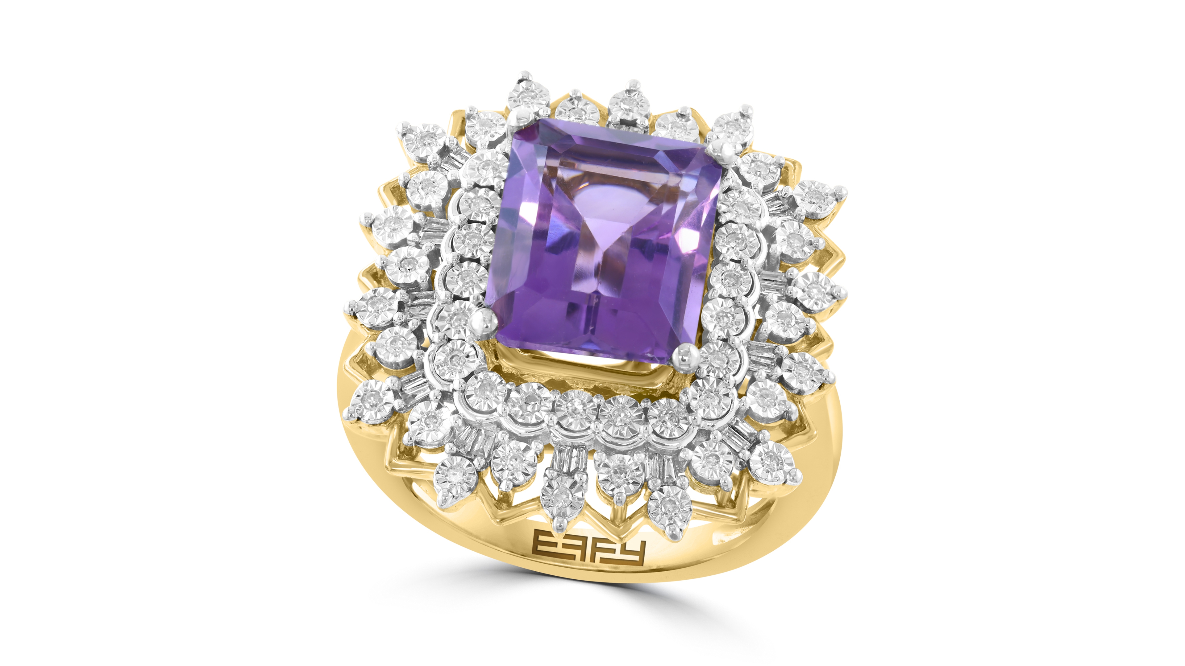 Effy Collection Amethyst (3-1/4 ct. t.w.) And Diamond (1/4 ct. t.w.) Ring in Gold over Silver