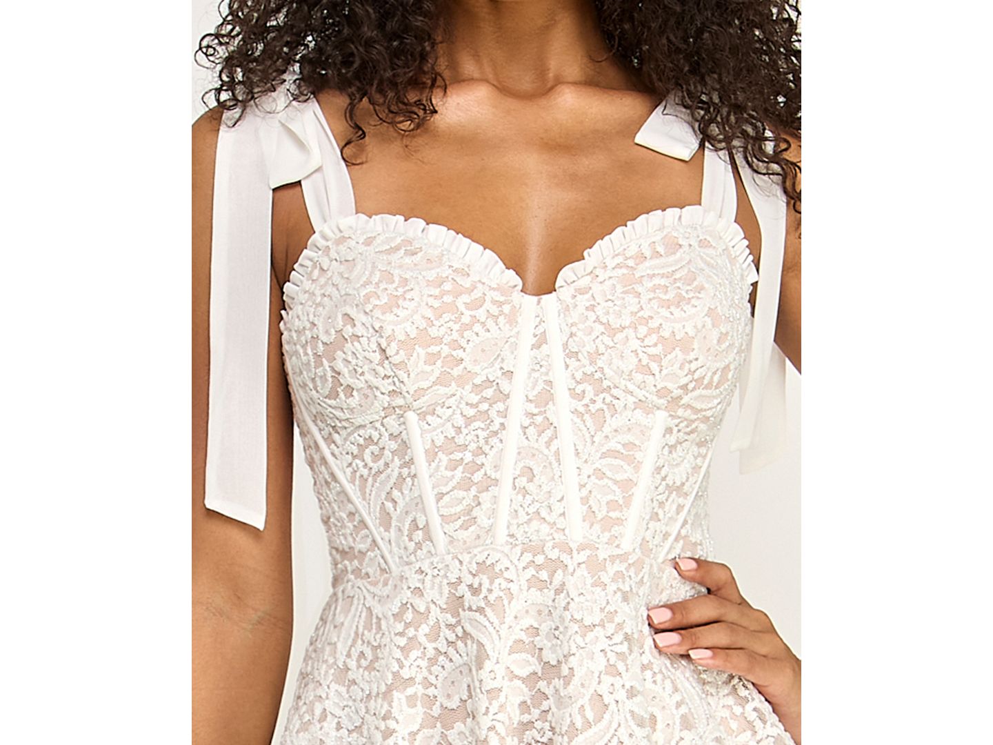 Женское платье SENI & CADE Juniors' Corset Lace Tie Sweetheart Neck, цвет: Светлый бежевый — фото 4