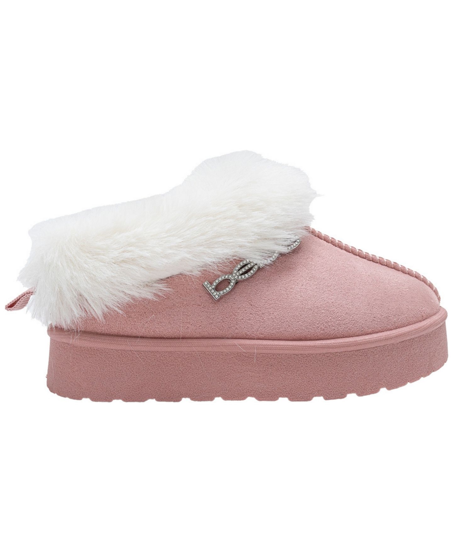 Тапочки Bebe Microsuede Faux Fur Slip-On Slippers with Rhinestone Logo для девочек-малышей, цвет: Пудровый — фото 2