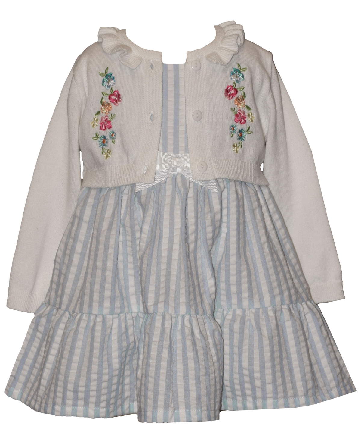 Bonnie Baby Girls' Floral Cardigan and Round Neck Dress, 2-Piece Set