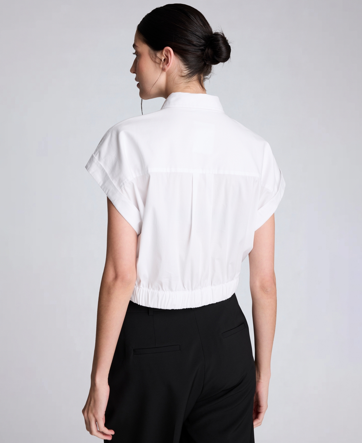 Kenneth Cole Women's Button Front Collared Cropped Shirt