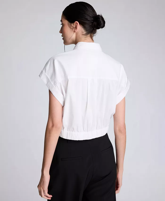 Women's Short-Sleeve Button-Front Collared Cropped Shirt - thumbnail 5