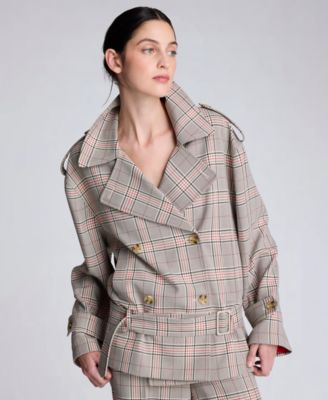 Women's Button Front Drop Wait Belted Trench Jacket