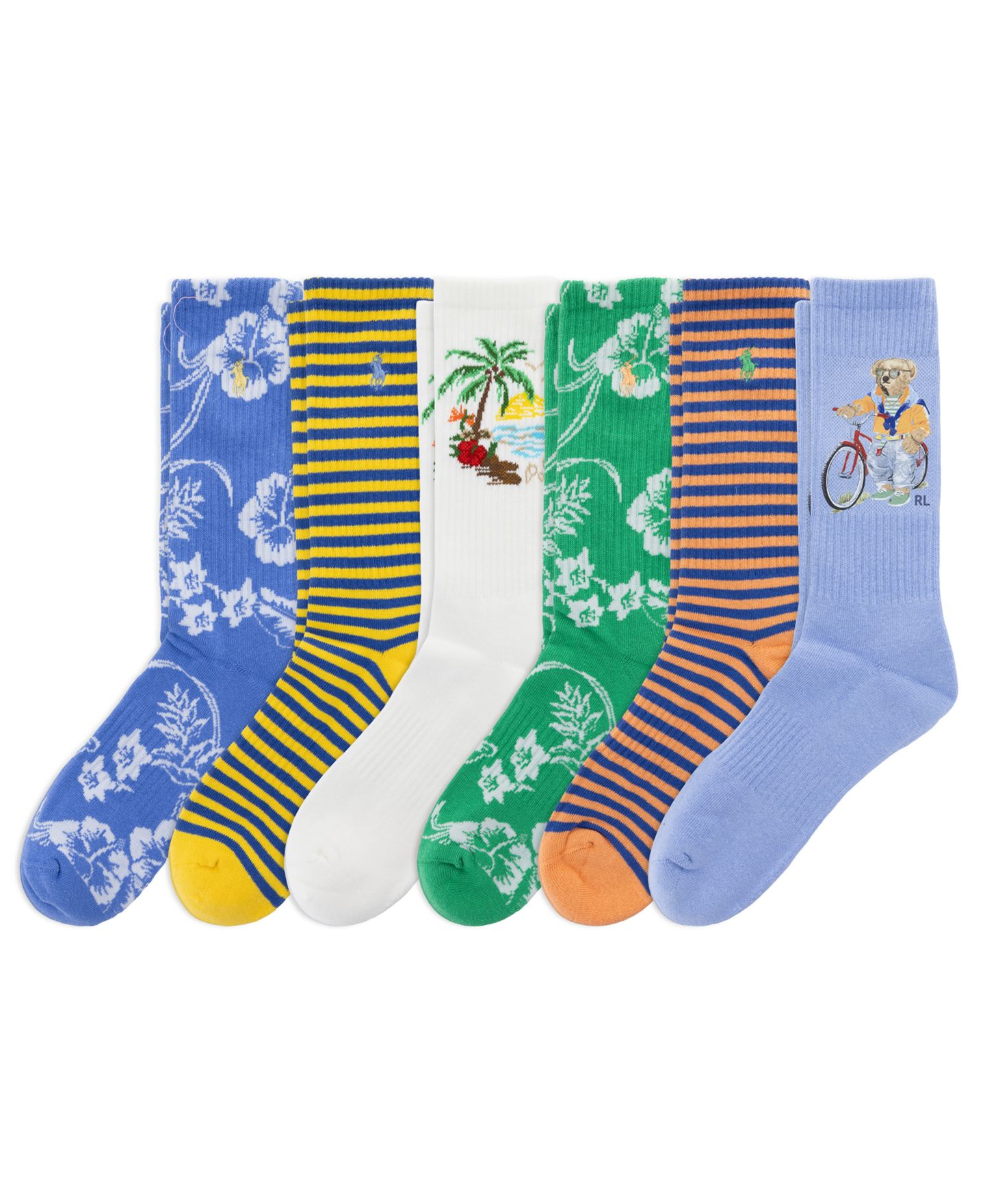 Носки для мужчин, 6 шт. — Polo Ralph Lauren, цвет: Жёлтый полосатый / Белый — фото 1