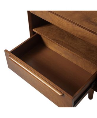 Jeraldo Mid-Century Modern 2-Drawer End Table with Built-In Outlets and Wooden Handle