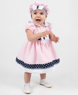 Baby Girls' Polka Dot Nautical Round Neck Dress, Panty and Hat, 3-Piece Set