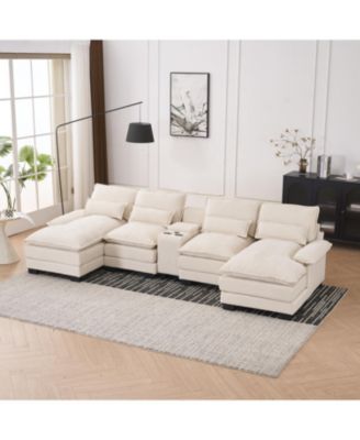 Streamdale Modern U-Shaped Sofa with Console, USB, Sleeper Couch
