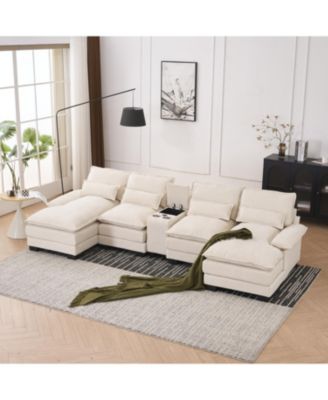 Streamdale Modern U-Shaped Sofa with Console, USB, Sleeper Couch