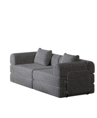 Chenille Convertible Sofa Bed with Storage Pockets & Cushions