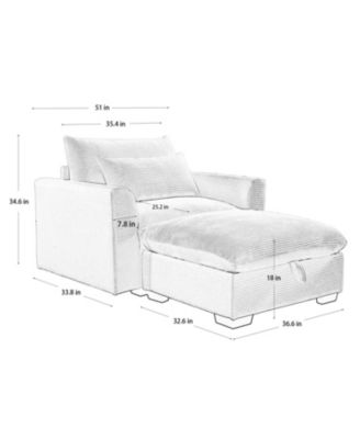 Blue Corduroy Modular Sofa with Ottoman