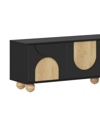 Streamdale Farmhouse TV Stand for 75" TVs, Cream Media Console, Black, 69.6"W