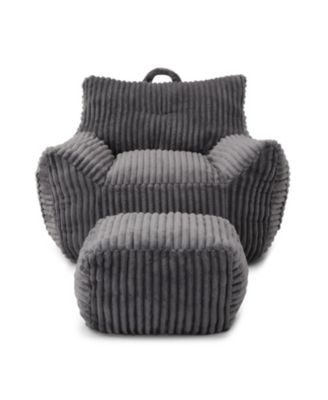 Streamdale Giant Plush Bean Bag Chair with Footstool - Comfy Grey Lounge
