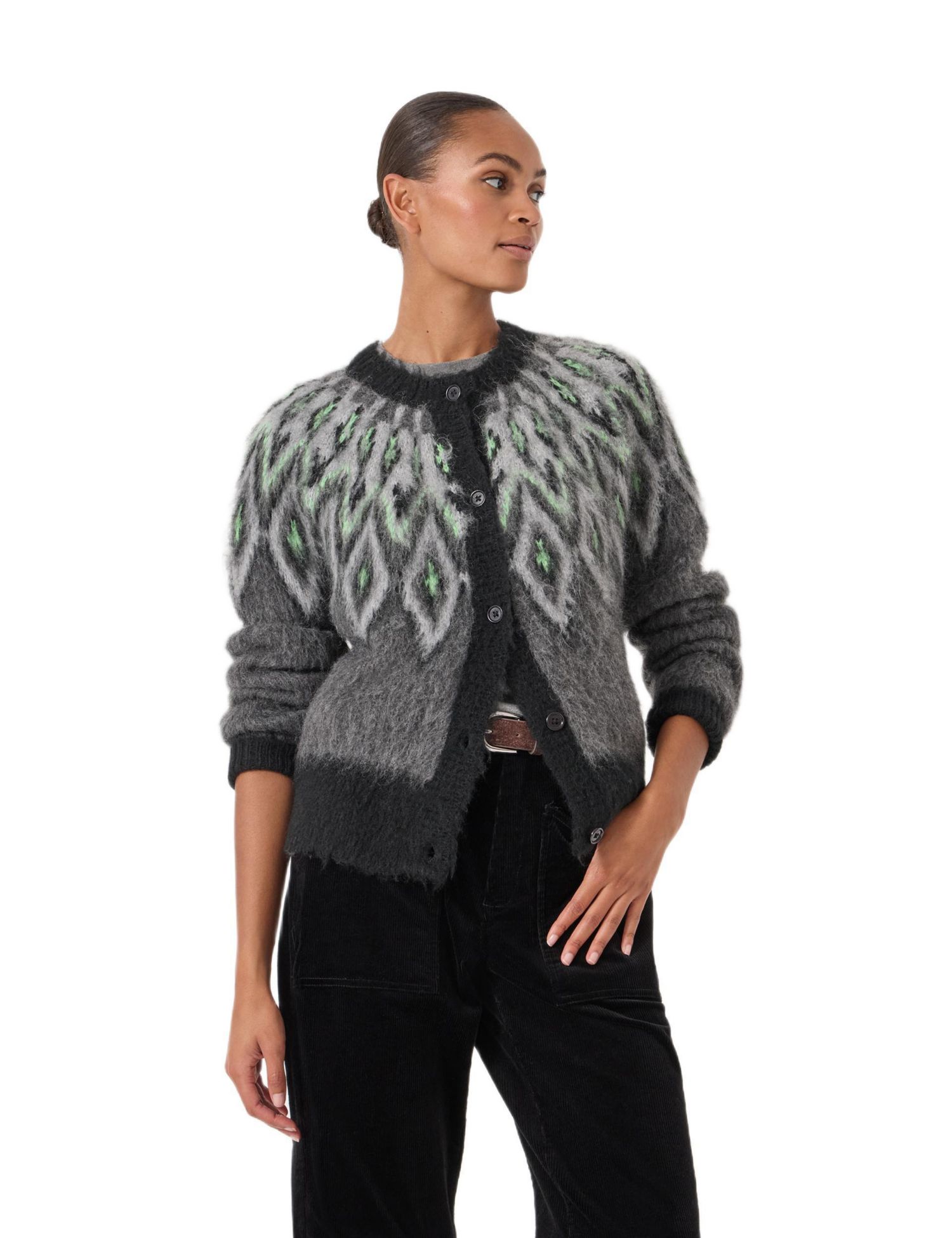 Women's Brushed Fair Isle Mohair Blend Cardigan