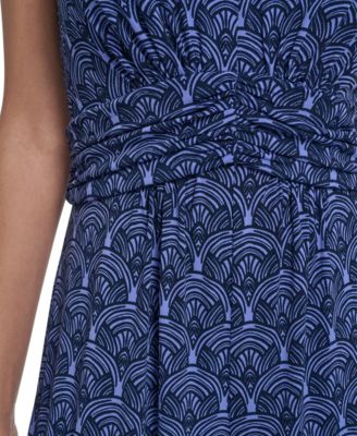 Women's V-Neck Printed Shirred Front Jumpsuit