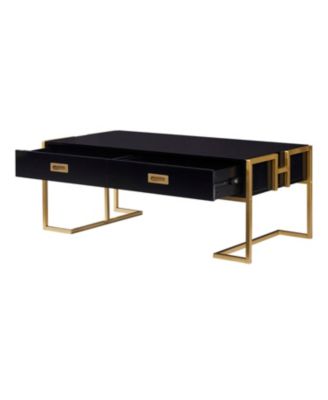 Modern Black Rectangular Coffee Table with 4 Drawers and Gold Base in 47.3"