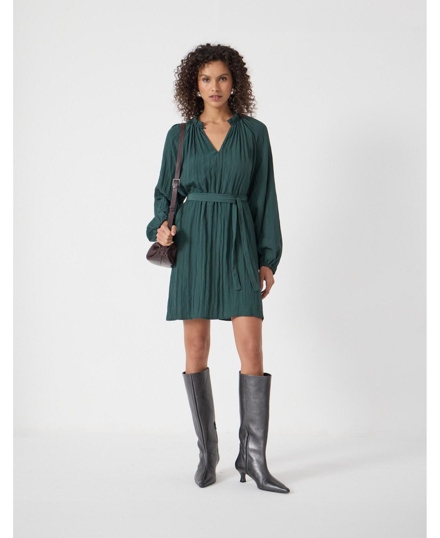 Женское платье Hush Ruffled Long Sleeve Mini, цвет: Бирюзовый зелёный — фото 5