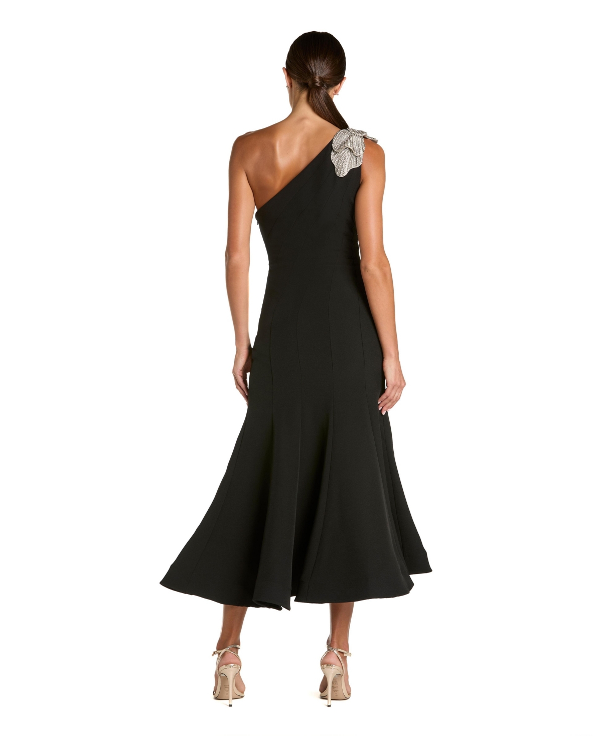 Mac Duggal Women's Crepe One Shoulder Mermaid Midi Dress with Flower