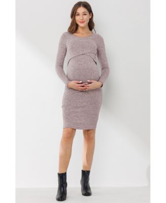 Maternity Long Sleeve Bodycon Nursing Dress