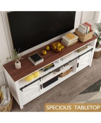 31" Tall Media Cabinet with Open Shelf and Sliding Barn Door Modern Farmhouse TV Stand