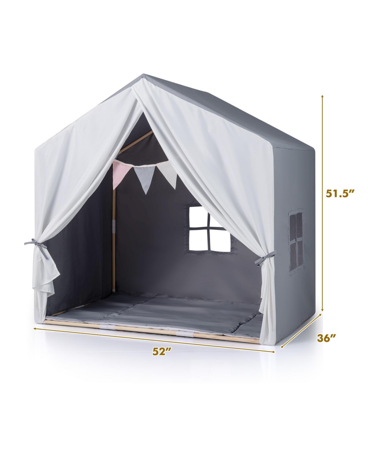 Hongge Kids Teepee Play Tent with Cotton Mat and Decorative Flag Banner