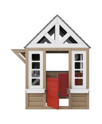Wooden Playhouse with Kitchen Set and Cedar Construction for Kids Outdoor Play