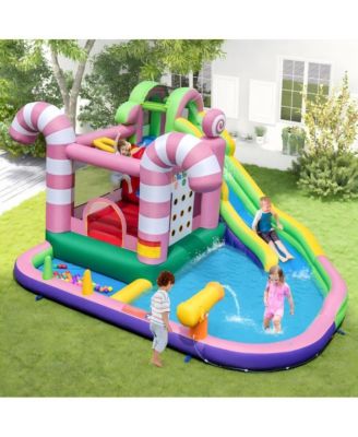 Inflatable Candy Water Park for Kids with Slide Splash Pool and Bouncy Play Zones