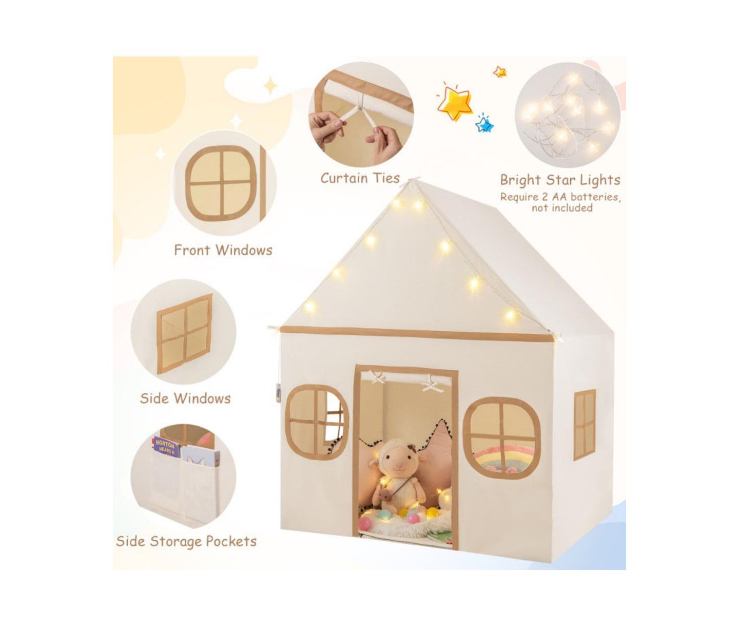 Детские игрушки HONGGE Star Lights 3-Piece Play Tent, Ages 3+, цвет: Кофейный — фото 8