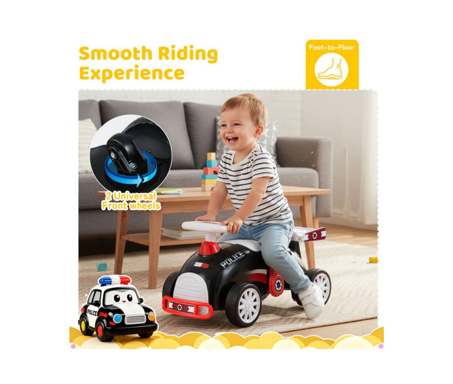 Детская игрушка HONGGE Ride-On Push Car with Music and Storage, Ages 12 Months and Up, цвет: Чёрный — фото 7