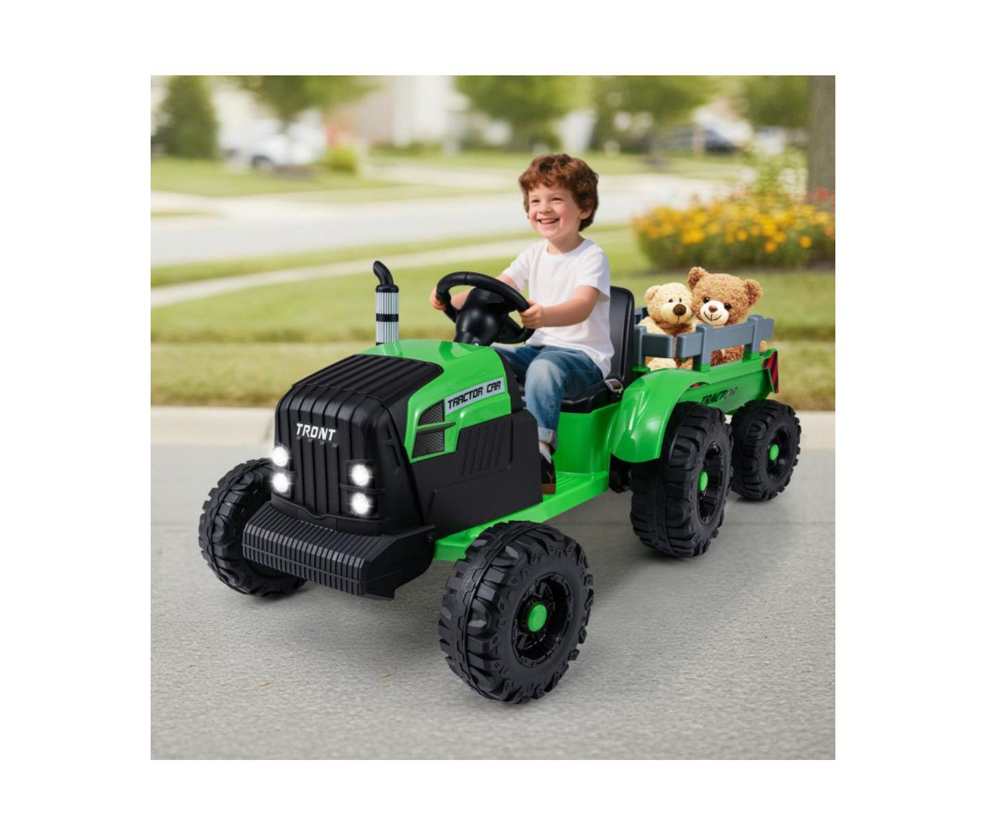 Детская игрушка HONGGE 24V Ride-On Tractor with Detachable Trailer and Remote Control, от 3 лет, цвет: Зелёный — фото 7