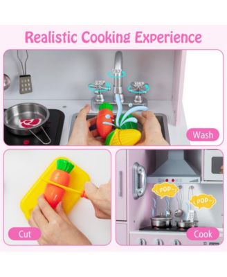 Kids Play Kitchen with Range Hood Ice Maker and Telephone