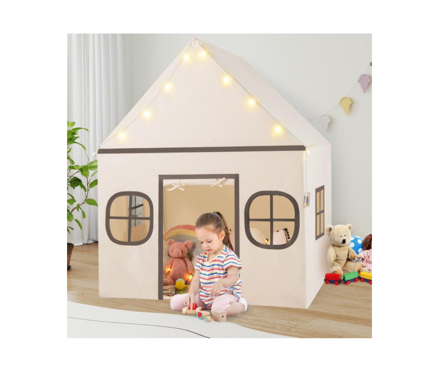 Детская игрушка HONGGE Star Lights Play Tent With Door Curtain, Ages 3+, цвет: Бежевый / Хаки — фото 9