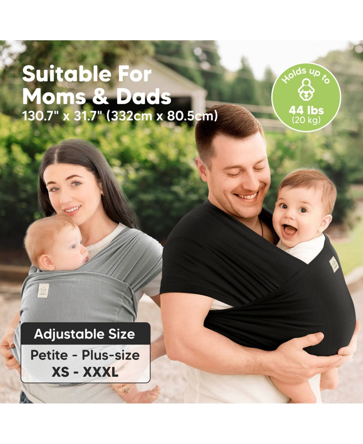 KeaBabies D-Lite Baby Wrap Carrier, Adjustable Sling, Newborn, Infant, Toddler 7-44lbs