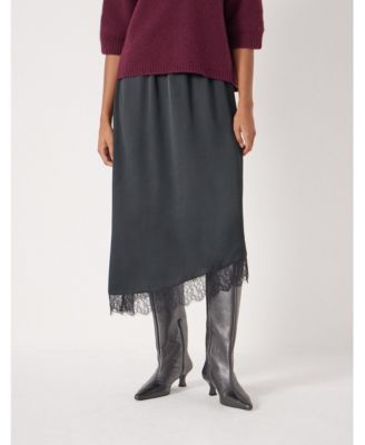 Women's Satin Asymmetric Lace Trim Skirt