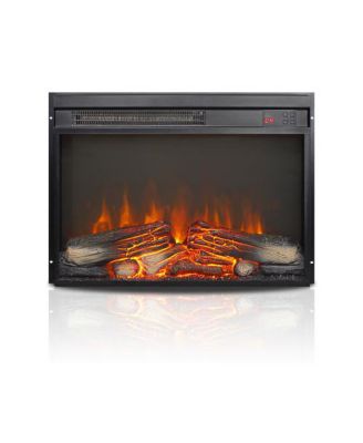 23 inch electric fireplace insert, ultra thin heater with log set & realistic flame, remote control with timer, overheating protection