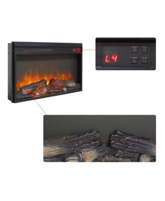 26 inch electric fireplace insert, ultra thin heater with log set & realistic flame, remote control with timer, overheating protection
