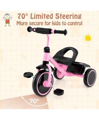 Kids Toddler Tricycle with Adjustable Seat Storage Basket and Safe Steering Design