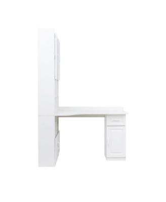 Streamdale L-Shaped Computer Desk with Drawers, Bookshelf, Hutch, White