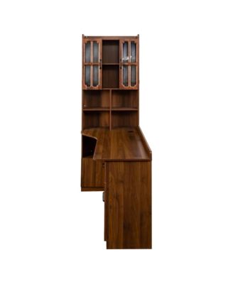 2-in-1 L-Shaped Corner Desk with Drawers, Bookshelf & Hutch