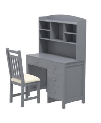  Vintage Home Desk & Chair Set w/ Bookshelf & Drawers - Gray